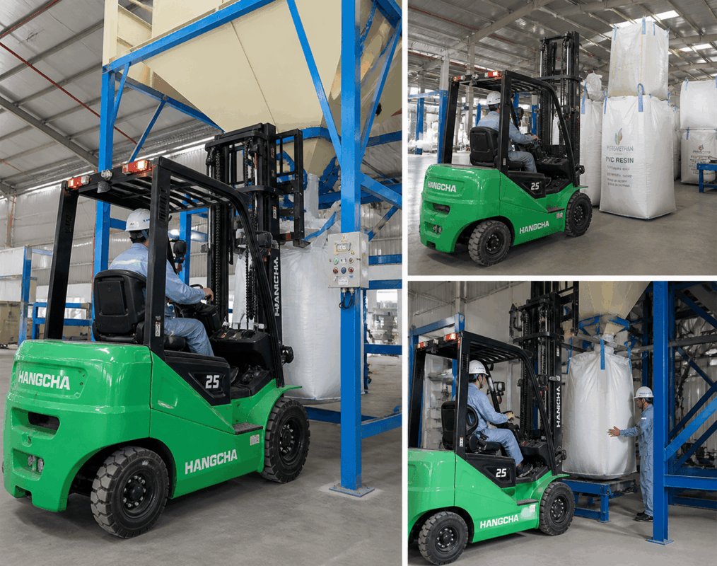 Xe nâng điện Hangcha làm viên nén (1)